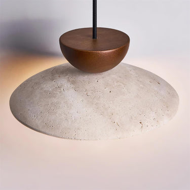Travertine Pendant Light With Wooden Accent - Image 6