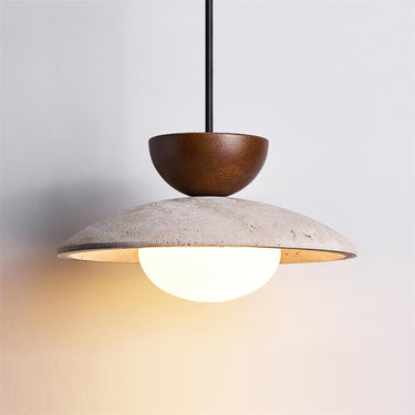 Travertine Pendant Light With Wooden Accent - Image 7