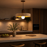 Travertine Ring Pendant Light With Wood Base - Image 2