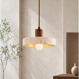 Travertine Ring Pendant Light With Wood Base - Image 4