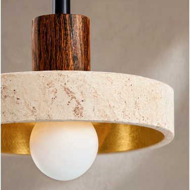 Travertine Ring Pendant Light With Wood Base - Image 5