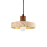 Travertine Ring Pendant Light With Wood Base - Image 8