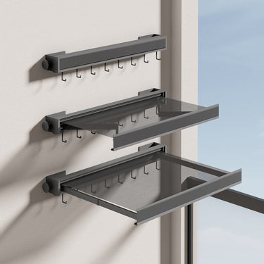 Wall Mounted Clothes Rack Extendable With Shelf And Hooks Smart Space-Saving Design For Efficient Laundry Drying - Image 4