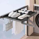 Wall Mounted Drying Rack Foldable Design With Mesh Surface And Hooks For Clothes And Shoes Storage - Image 2