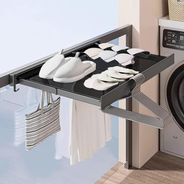 Wall Mounted Drying Rack Foldable Design With Mesh Surface And Hooks For Clothes And Shoes Storage - Image 2