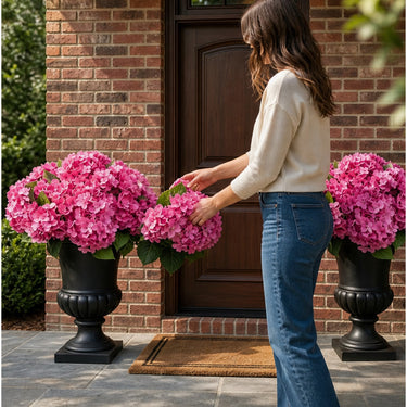 Weatherproof Silk Hydrangea Set With 5 Full Heads For Porch & Patio Decor - Image 9