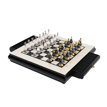 Wooden Board Chess Set With Creative Zinc Alloy Paint Pieces - Image 1
