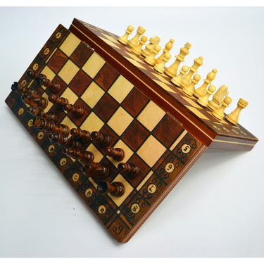 Wooden Magnetic 3 In 1 Chess Set With Folding Board - Image 1