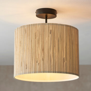 Woven Seagrass Semi Flush Light With Matte Black Hardware - Image 4