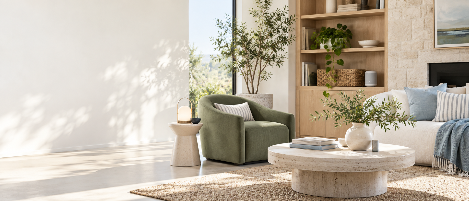 Bright, calm living room with thoughtful everyday details